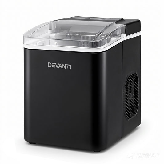 Devanti Ice Maker Machine Portable 12kg Countertop w/Self Cleaning 1.2L Black