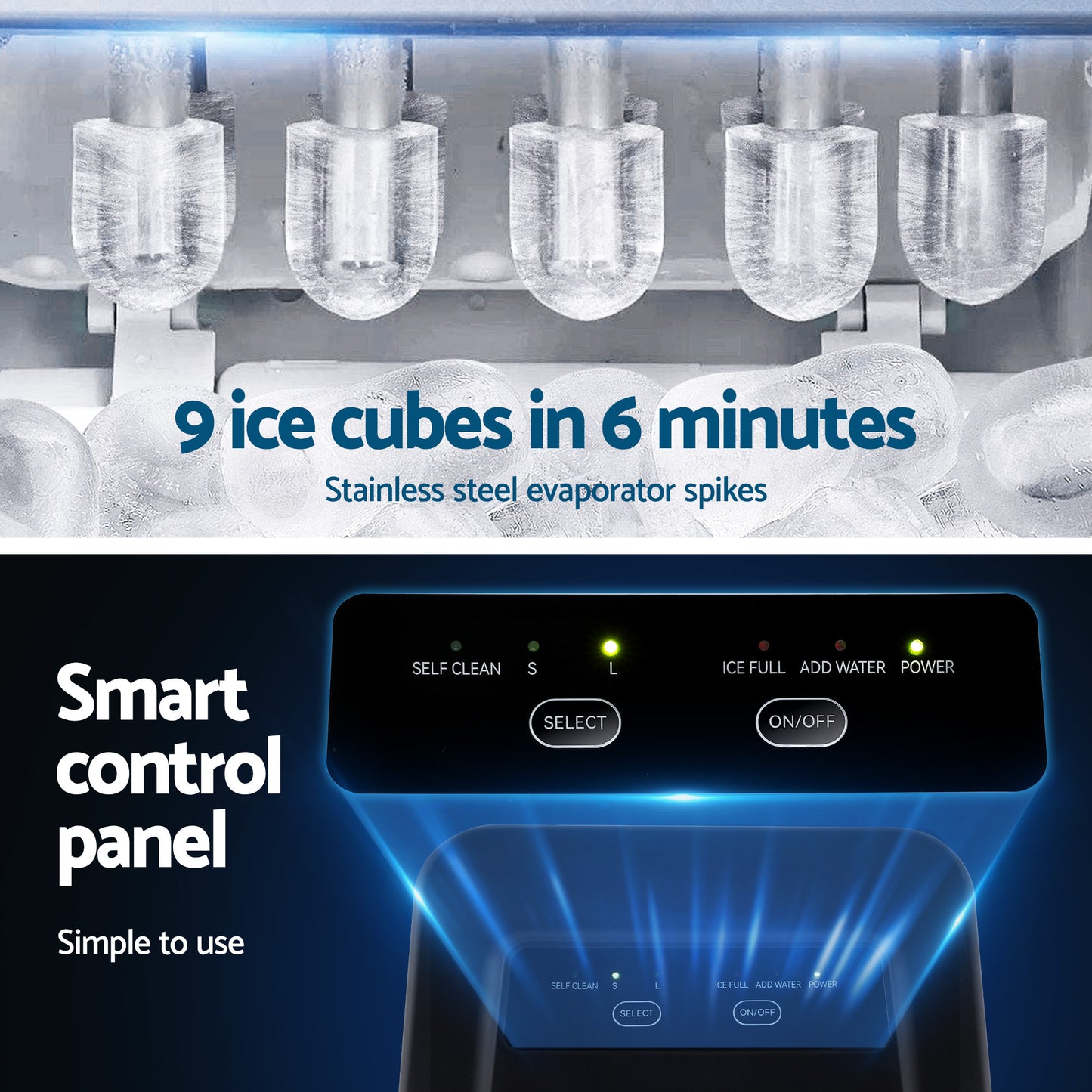 Devanti Ice Maker Machine Portable 12kg Countertop w/Self Cleaning 1.2L Black