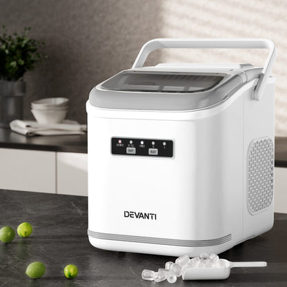 Devanti Ice Maker Machine Portable 12kg Countertop w/Self Cleaning 1.3L White