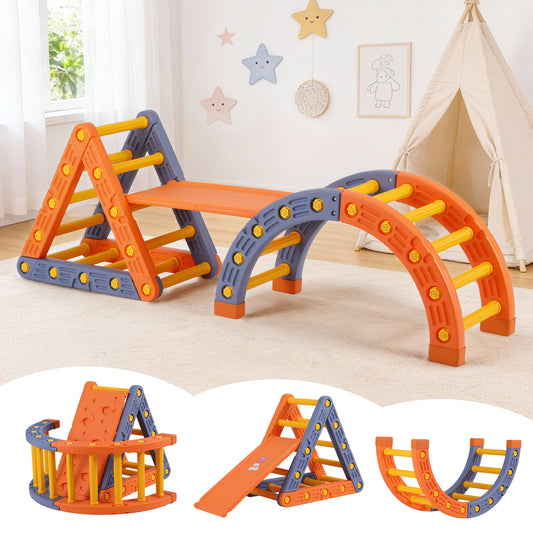Kids Climbing Frame Set With Slide Indoor Outdoor Toddler Toys Pikler Triangle Climber With Arch