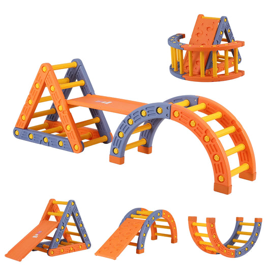 Kids Climbing Frame Set With Slide Indoor Outdoor Toddler Toys Pikler Triangle Climber With Arch - Mekamart Australia