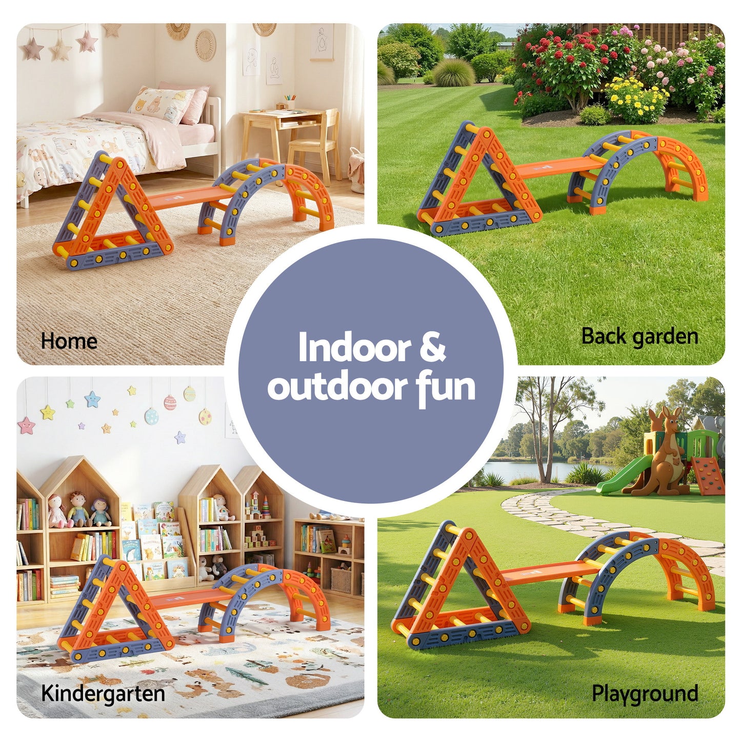 Kids Climbing Frame Set With Slide Indoor Outdoor Toddler Toys Pikler Triangle Climber With Arch