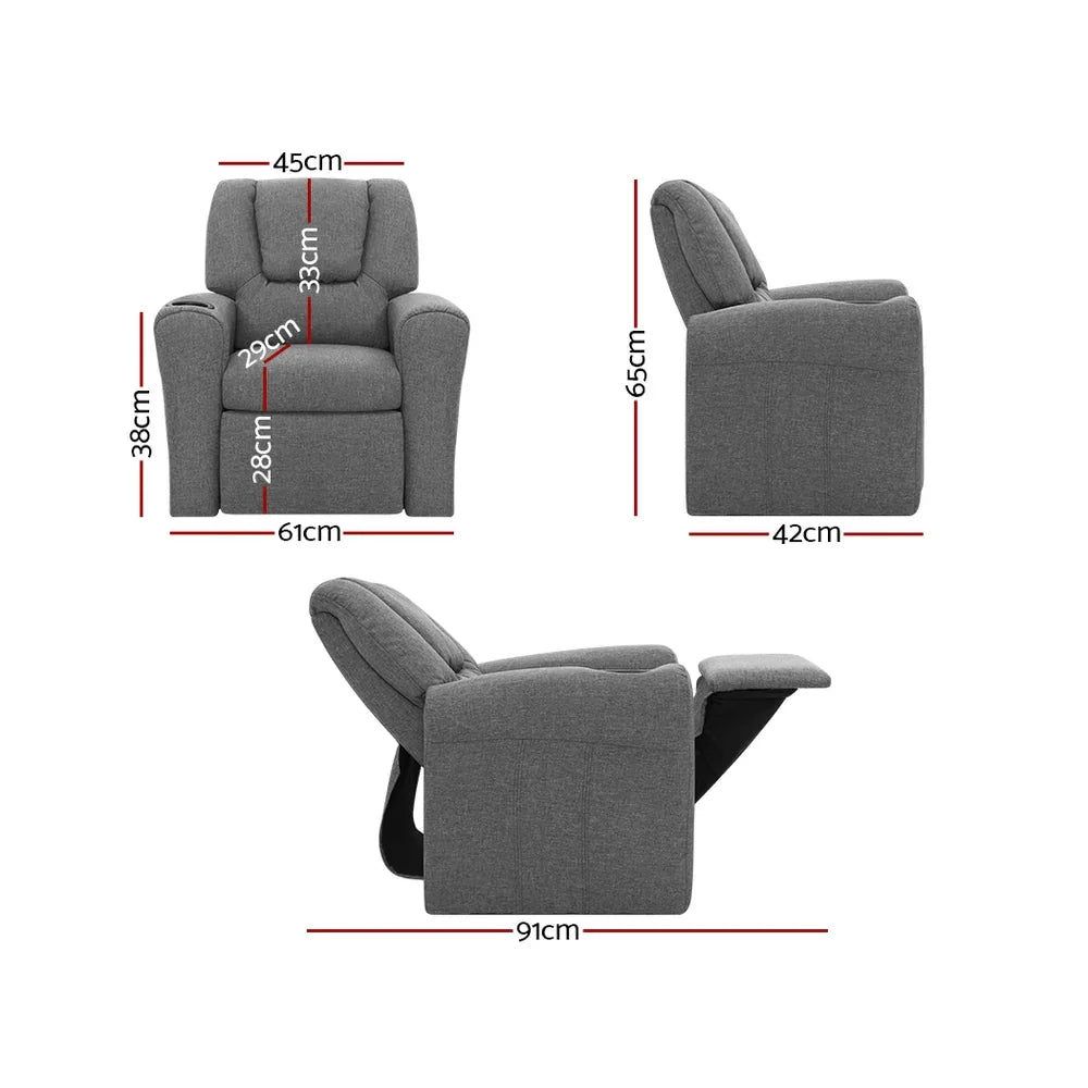 Keezi Kids Recliner Chair Linen Soft Sofa Lounge Couch Children Armchair Grey - Mekamart Australia