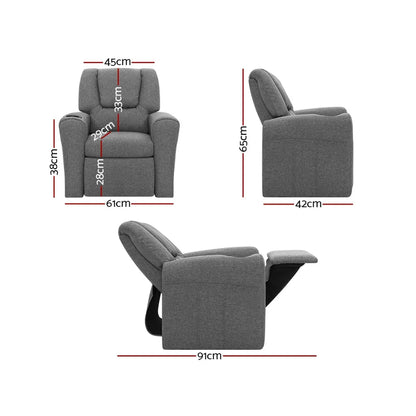 Keezi Kids Recliner Chair Linen Soft Sofa Lounge Couch Children Armchair Grey - Mekamart Australia