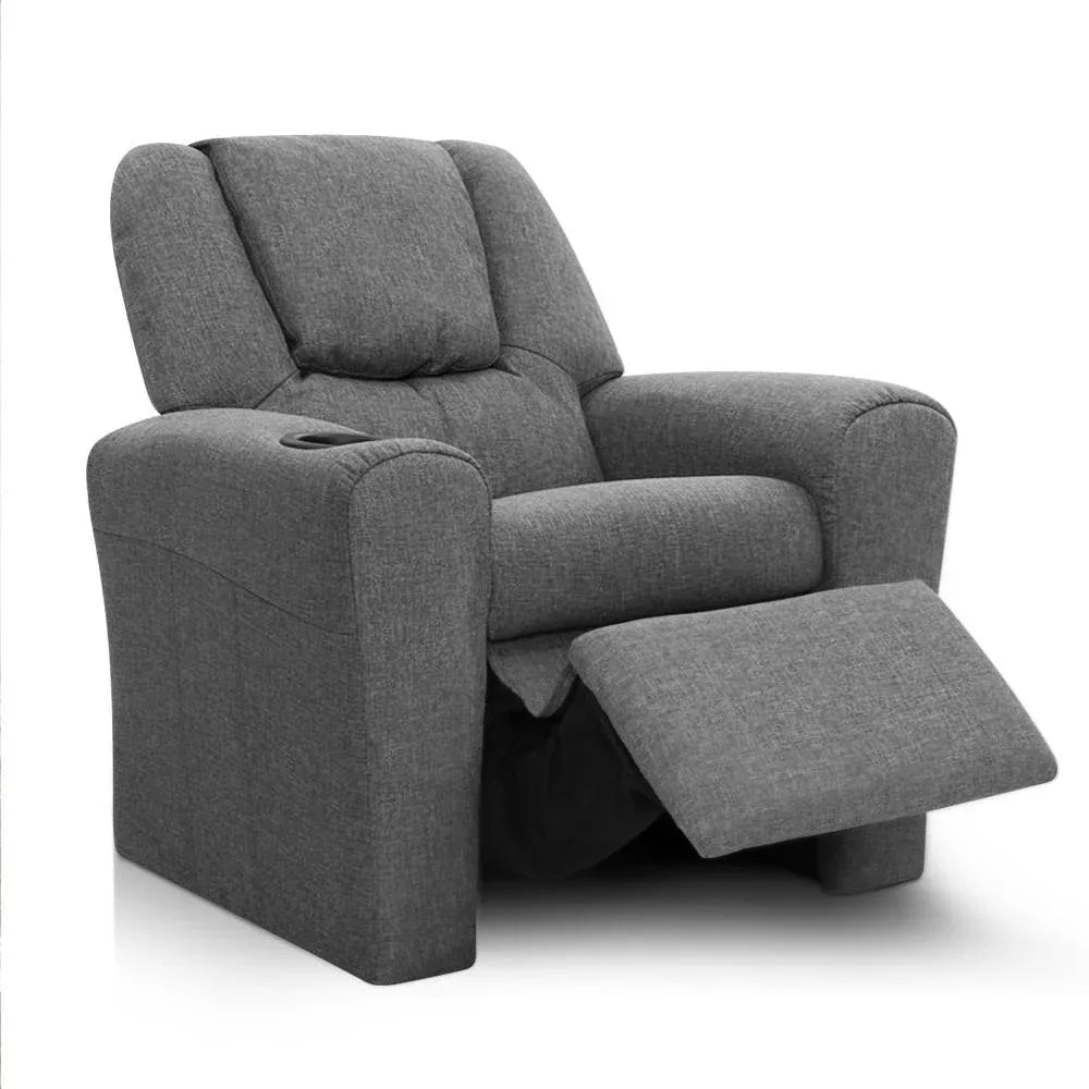 Keezi Kids Recliner Chair Linen Soft Sofa Lounge Couch Children Armchair Grey - Mekamart Australia