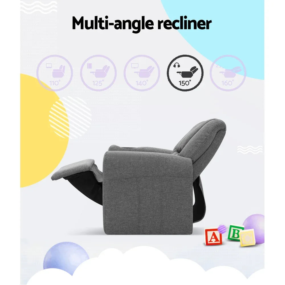 Keezi Kids Recliner Chair Linen Soft Sofa Lounge Couch Children Armchair Grey - Mekamart Australia
