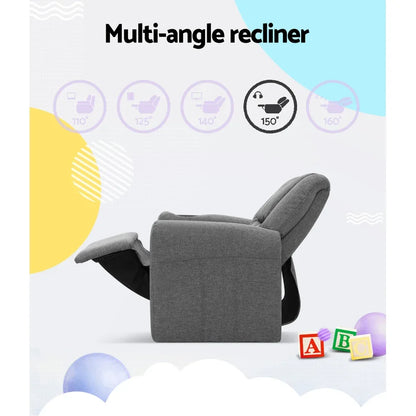 Keezi Kids Recliner Chair Linen Soft Sofa Lounge Couch Children Armchair Grey - Mekamart Australia