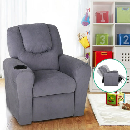 Keezi Kids Recliner Chair Linen Soft Sofa Lounge Couch Children Armchair Grey - Mekamart Australia