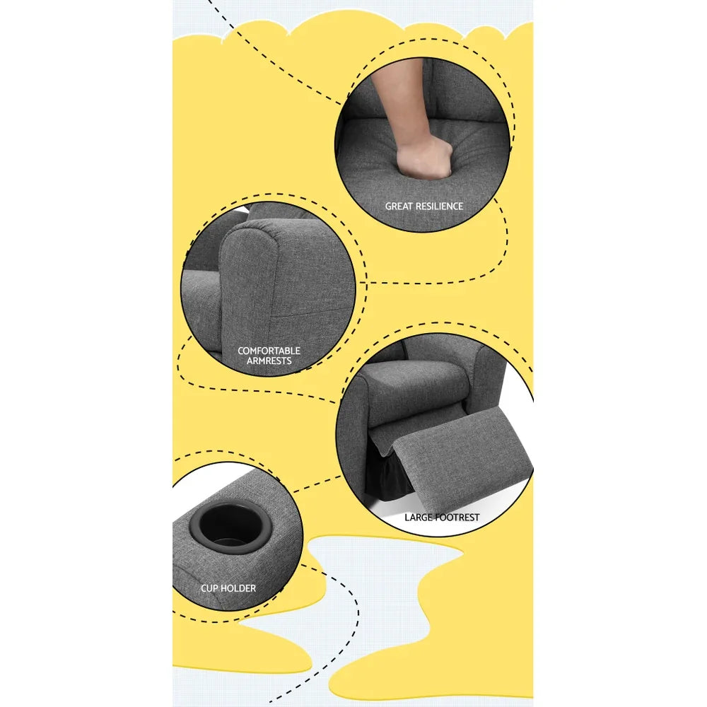 Keezi Kids Recliner Chair Linen Soft Sofa Lounge Couch Children Armchair Grey - Mekamart Australia