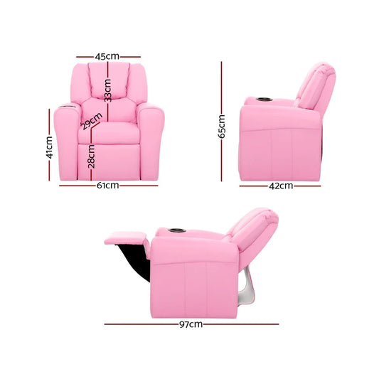 Keezi Kids Recliner Chair PU Leather Sofa Lounge Couch Children Armchair Pink - Mekamart Australia