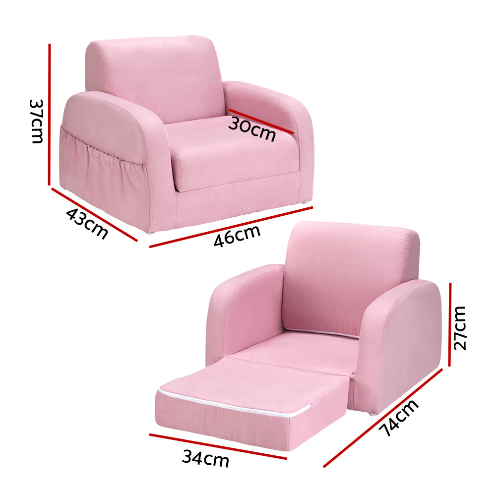 Keezi Kids Sofa 1 Seater Children Flip Open Couch Lounger Armchair Soft Pink