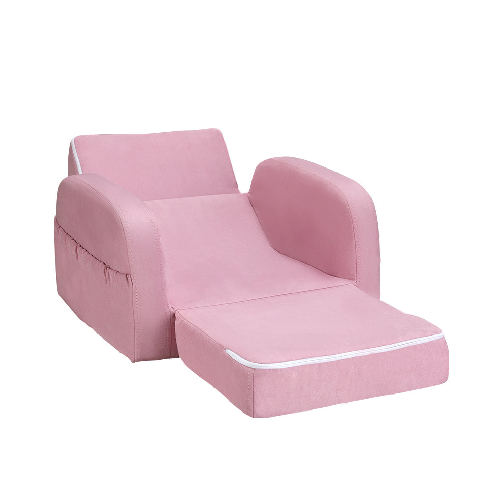 Keezi Kids Sofa 1 Seater Children Flip Open Couch Lounger Armchair Soft Pink
