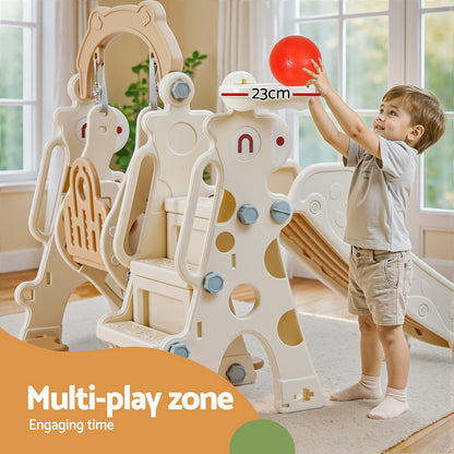 Keezi Kids Slide Swing Set Basketball Hoop Outdoor Playground Toys 160cm Beige