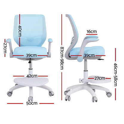 Keezi Kids Ergonomic Study Chair Adjustable w/ Wheels Footrest Blue - Mekamart Australia