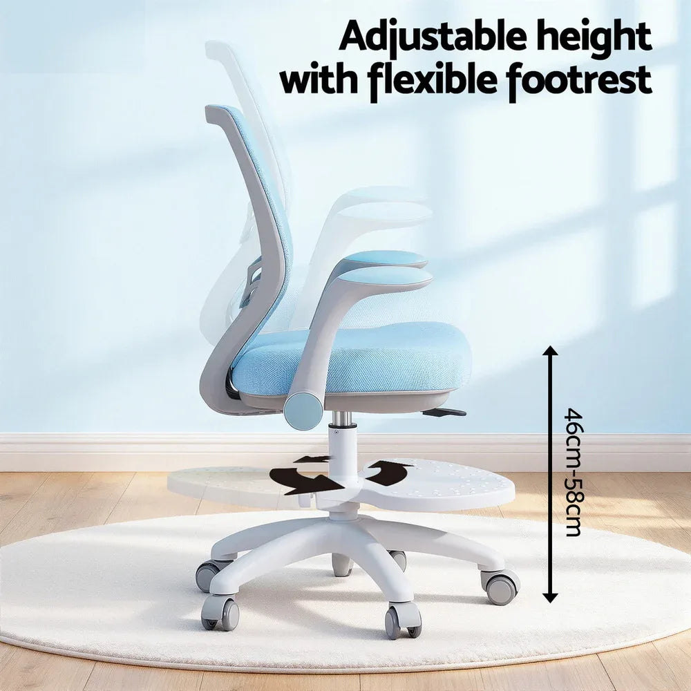 Keezi Kids Ergonomic Study Chair Adjustable w/ Wheels Footrest Blue - Mekamart Australia