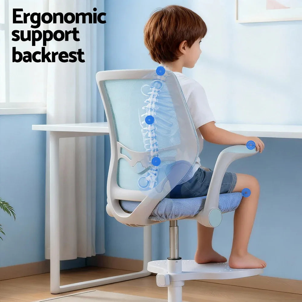 Keezi Kids Ergonomic Study Chair Adjustable w/ Wheels Footrest Blue - Mekamart Australia
