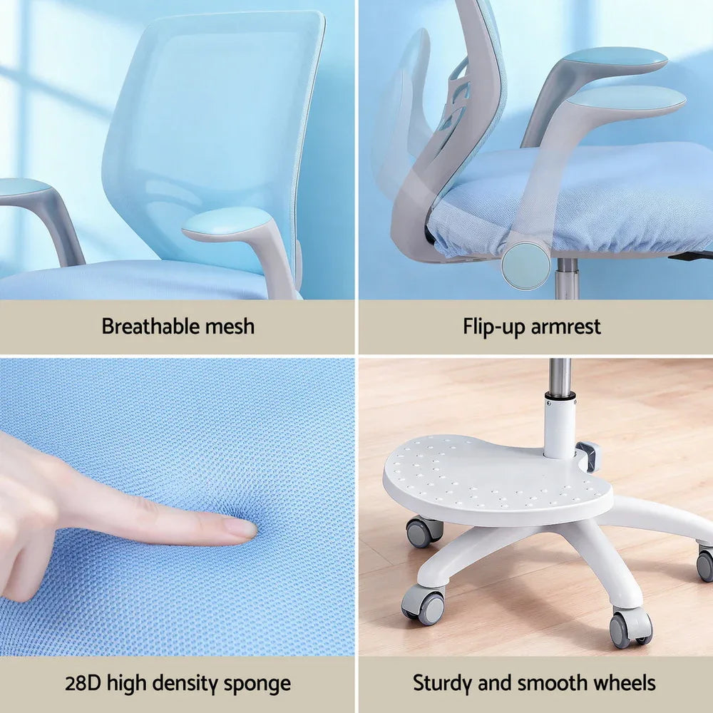 Keezi Kids Ergonomic Study Chair Adjustable w/ Wheels Footrest Blue - Mekamart Australia
