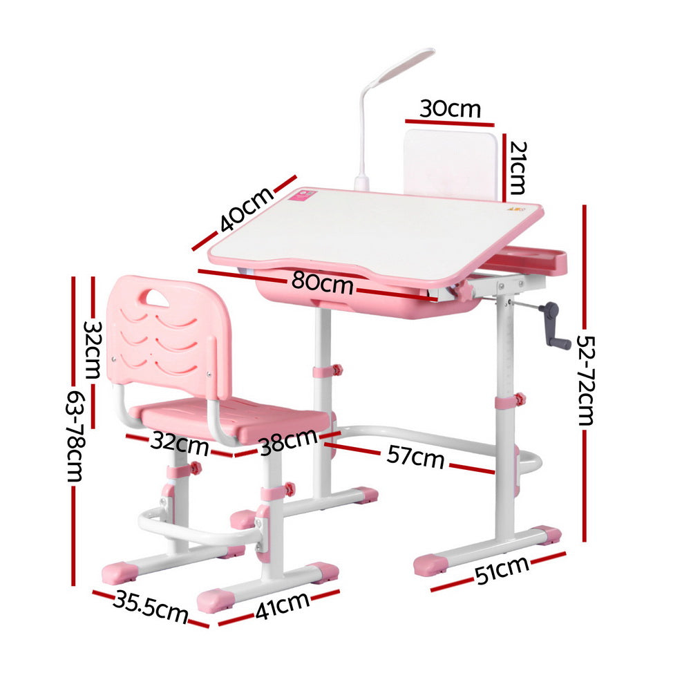 Keezi Kids Table and Chair Set Adjustable Study Desk w/ LED Lamp Reading Pink