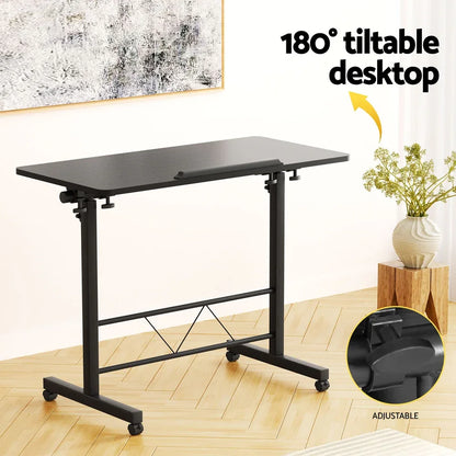 Artiss Laptop Desk Table Height Adjustable Wooden Bed Side Tables 80CM Black - Mekamart Australia