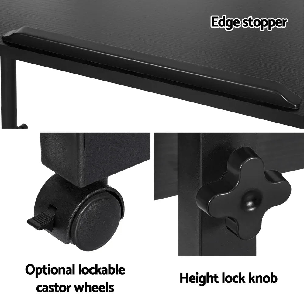 Artiss Laptop Desk Table Height Adjustable Wooden Bed Side Tables 80CM Black - Mekamart Australia