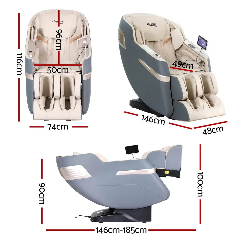 Livemor 4D Massage Chair Electric Recliner Home Massager Gray Sina - Mekamart Australia