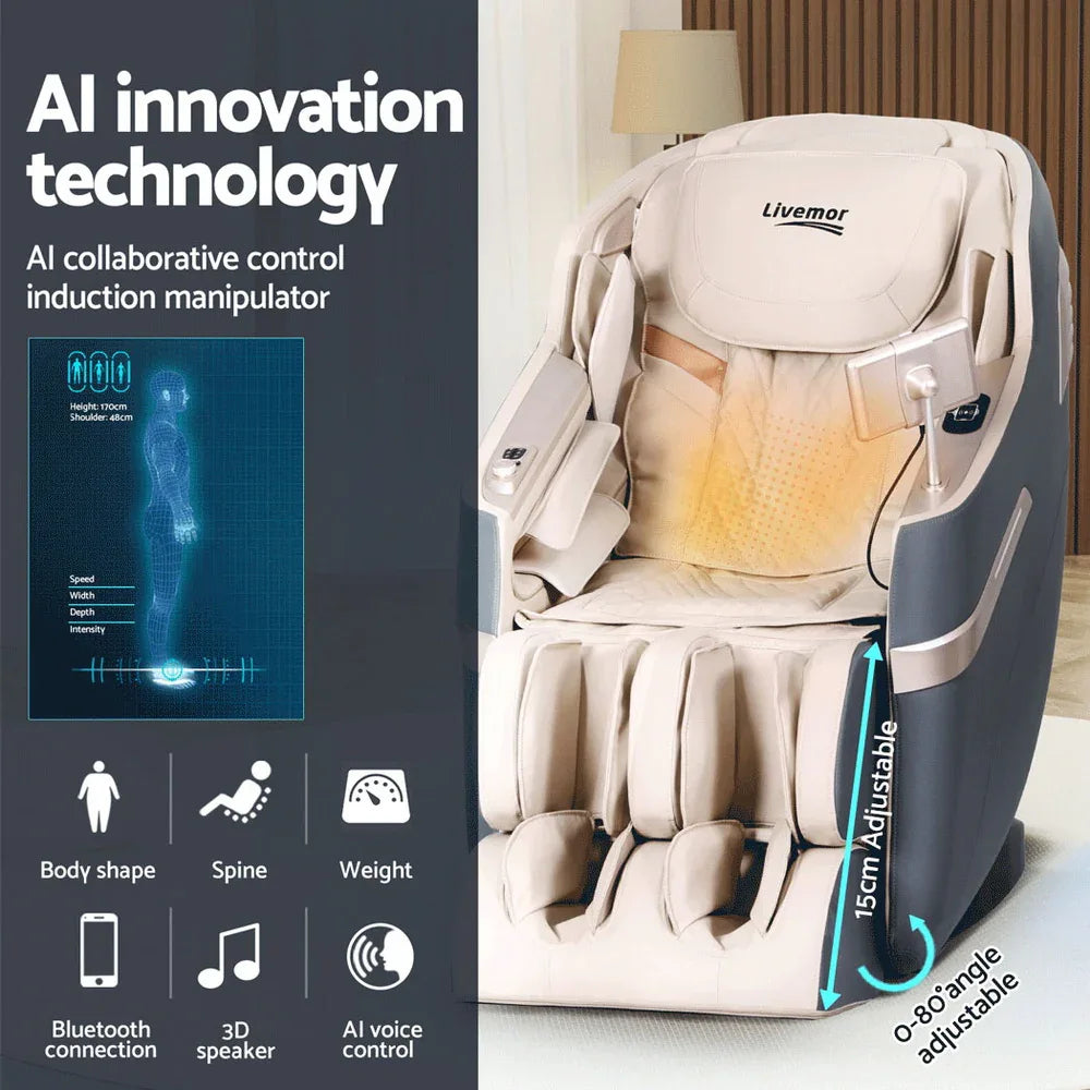 Livemor 4D Massage Chair Electric Recliner Home Massager Gray Sina - Mekamart Australia