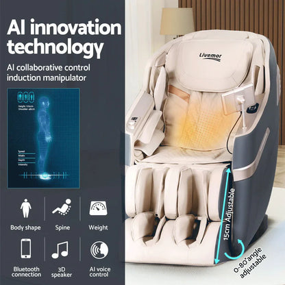 Livemor 4D Massage Chair Electric Recliner Home Massager Gray Sina - Mekamart Australia