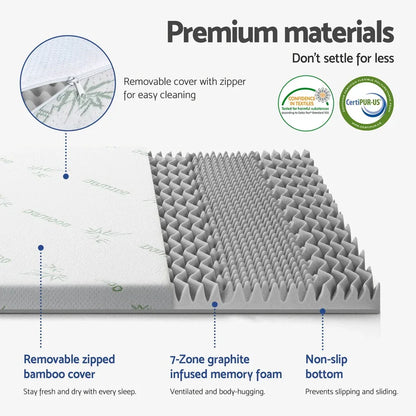 Giselle Bedding 8cm Memory Foam Mattress Topper 7-Zone Graphite Double - Mekamart Australia