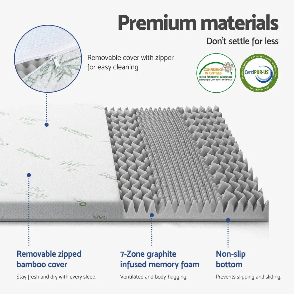 Giselle Bedding 8cm Memory Foam Mattress Topper 7-Zone Graphite Single - Mekamart Australia