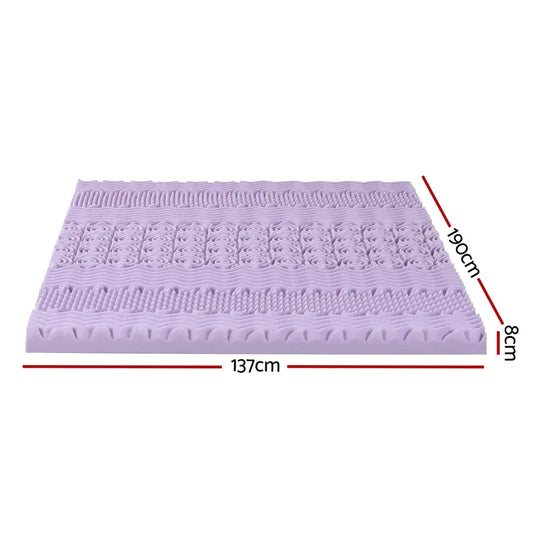 Giselle 8cm Memory Foam Mattress Topper Lavender Infused Bamboo Cover 7-Zone Double - Mekamart Australia