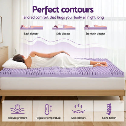 Giselle 8cm Memory Foam Mattress Topper Lavender Infused Bamboo Cover 7-Zone Single - Mekamart Australia