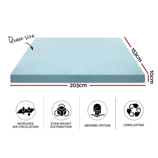 Giselle Bedding Memory Foam Mattress Topper Cool Gel 10cm Queen - Mekamart Australia
