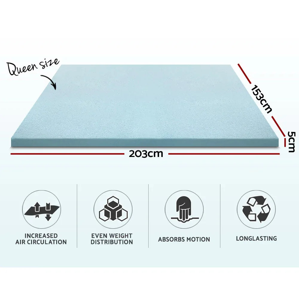 Giselle Bedding Memory Foam Mattress Topper Cool Gel 5cm Queen - Mekamart Australia