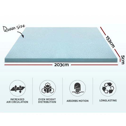 Giselle Bedding Memory Foam Mattress Topper Cool Gel 5cm Queen - Mekamart Australia