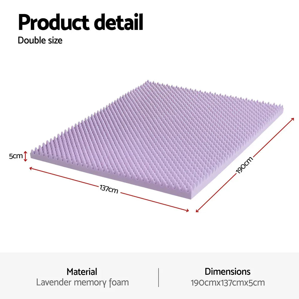 Giselle 5cm Memory Foam Mattress Topper Lavender Infused Egg Crate Pad Mat Double - Mekamart Australia