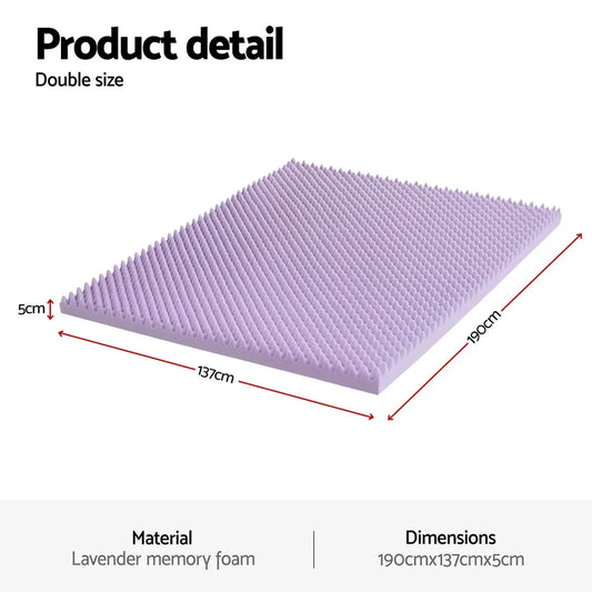 Giselle 5cm Memory Foam Mattress Topper Lavender Infused Egg Crate Pad Mat Double - Mekamart Australia