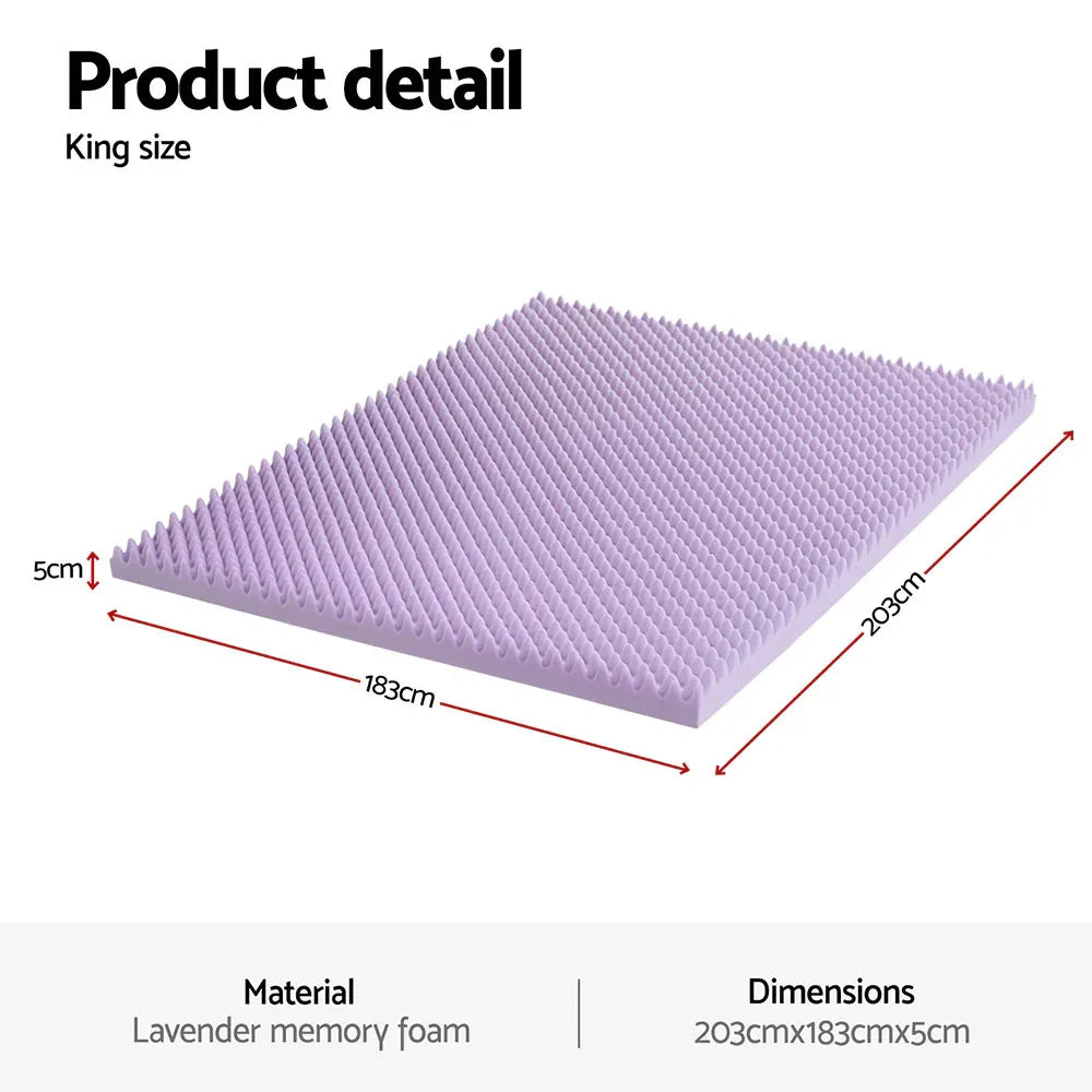 Giselle 5cm Memory Foam Mattress Topper Lavender Infused Egg Crate Pad Mat King - Mekamart Australia