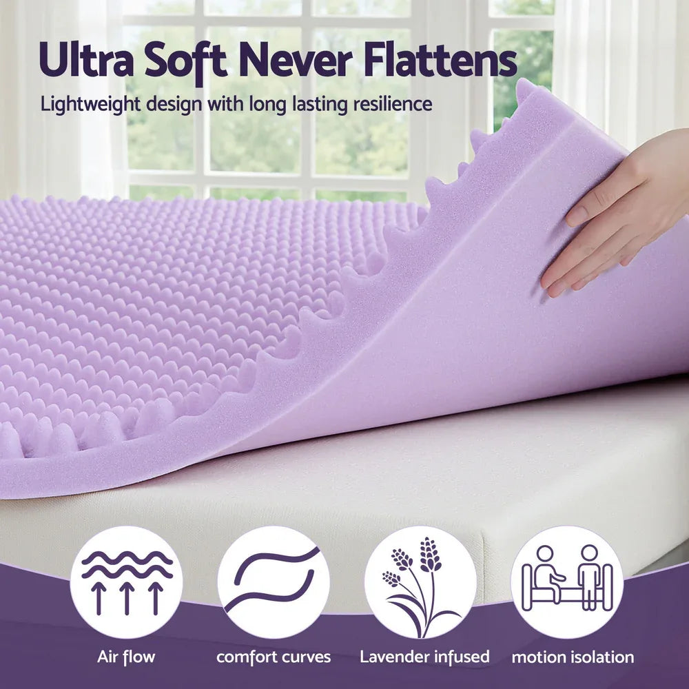Giselle 5cm Memory Foam Mattress Topper Lavender Infused Egg Crate Pad Mat King - Mekamart Australia