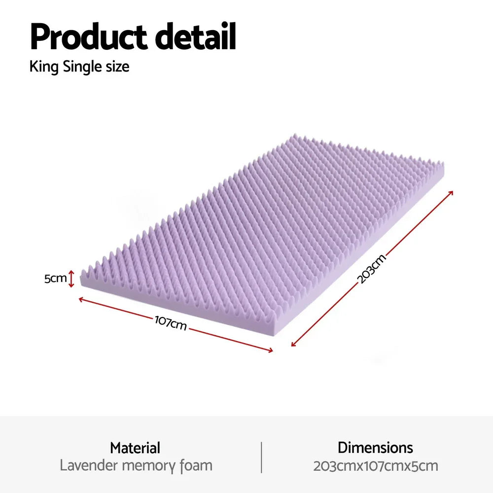 Giselle 5cm Memory Foam Mattress Topper Lavender Infused Egg Crate King Single - Mekamart Australia