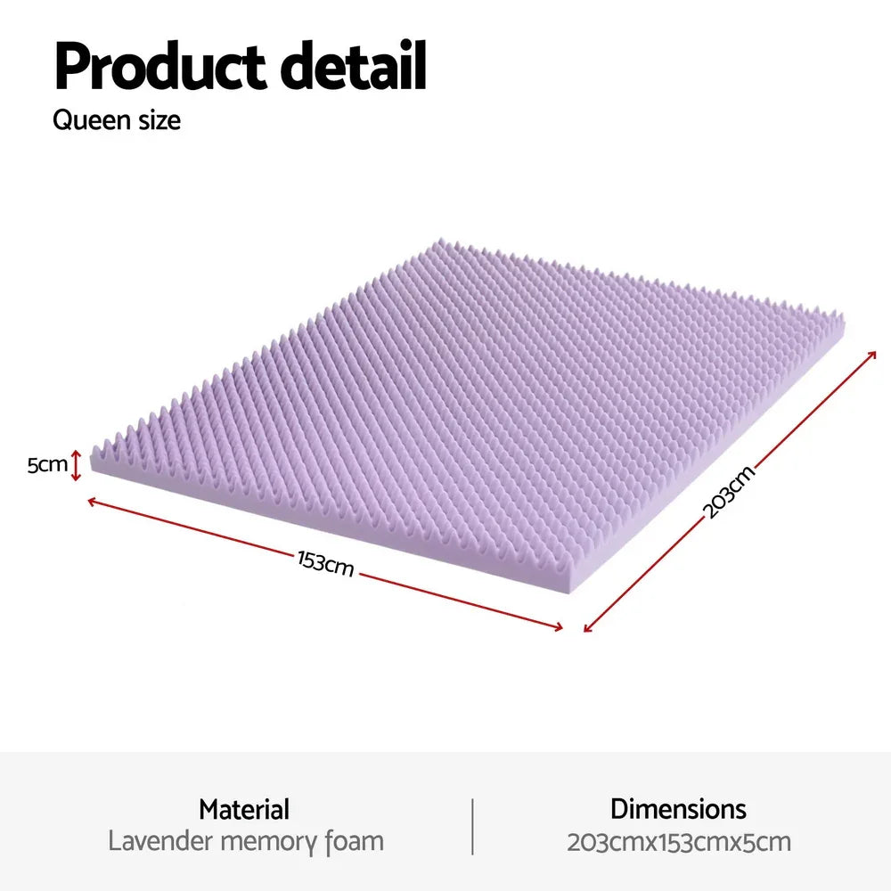Giselle 5cm Memory Foam Mattress Topper Lavender Infused Egg Crate Pad Mat Queen - Mekamart Australia