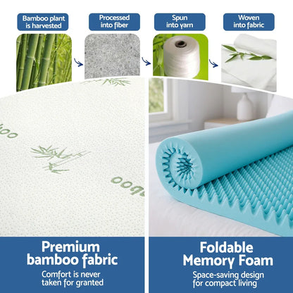 Giselle 8cm Memory Foam Mattress Topper Gel Egg Crate Foam Bamboo Queen - Mekamart Australia