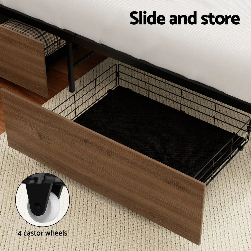 Artiss 2x Bed Frame Storage Drawers Trundle Black - Mekamart Australia