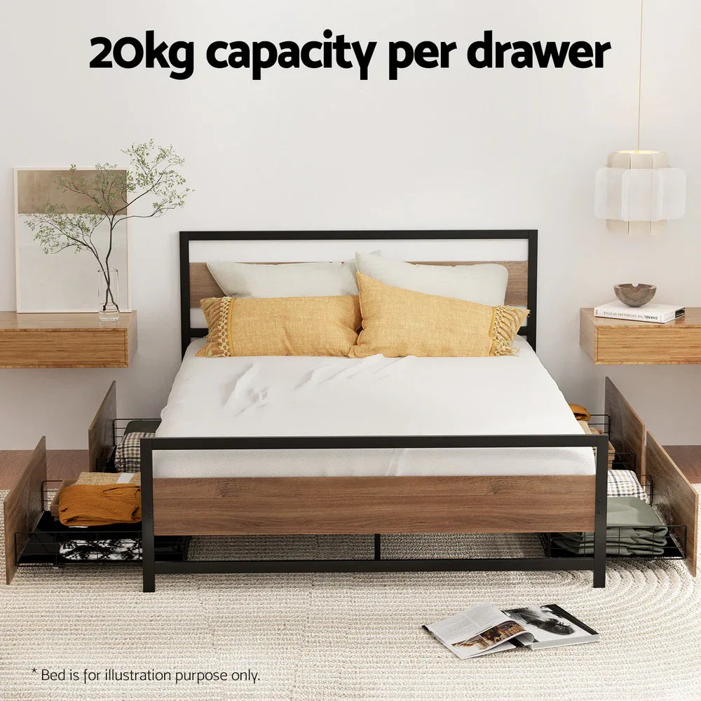 Artiss 2x Bed Frame Storage Drawers Trundle Black - Mekamart Australia