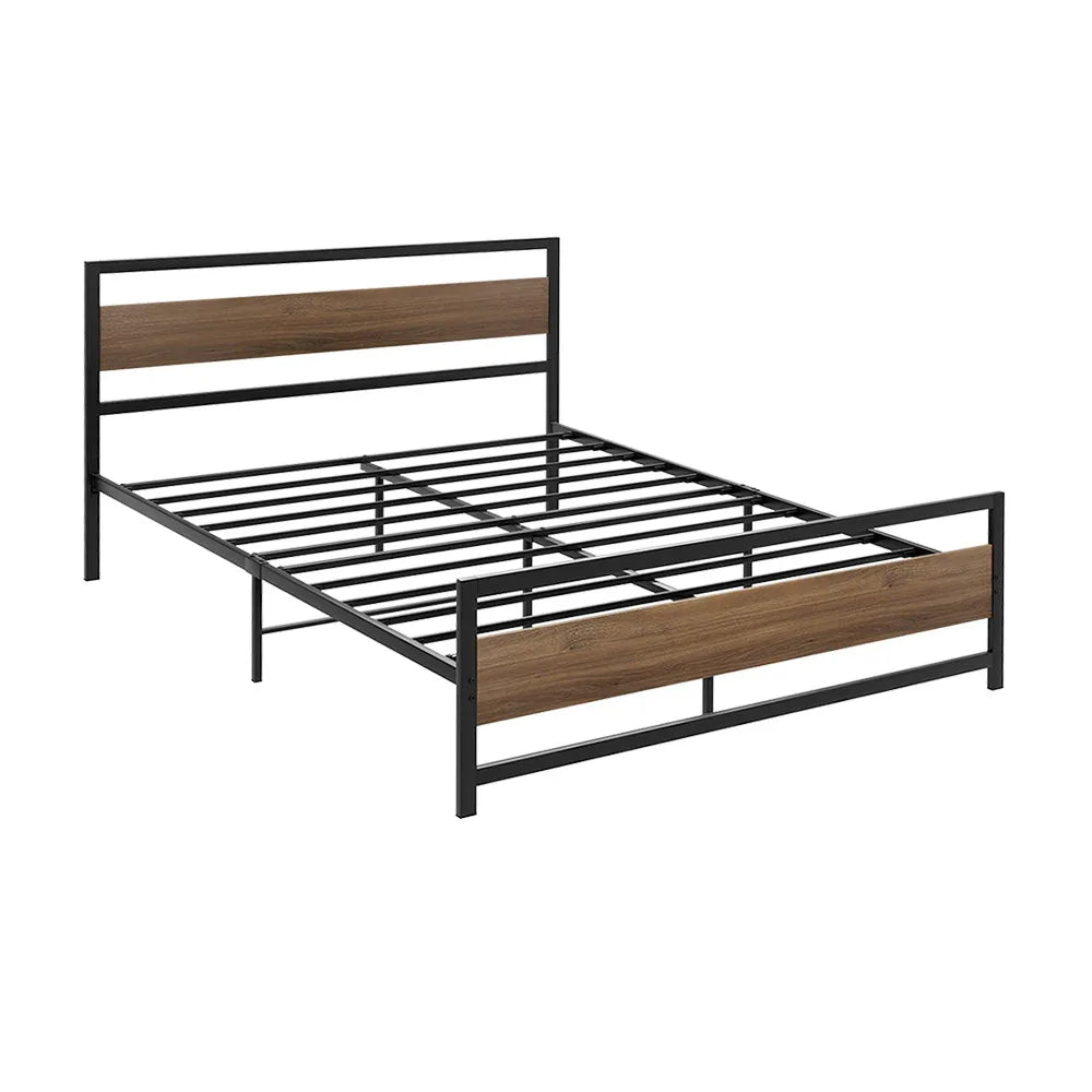 Artiss Bed Frame Double Size Metal Base Mattress Platform Foundation Black DREW - Mekamart Australia