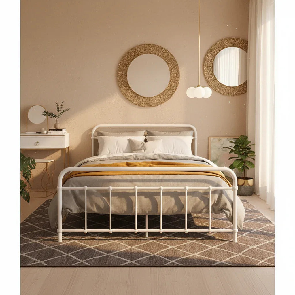 Artiss Bed Frame Metal Bed Frame LEO - Double (White) - Mekamart Australia