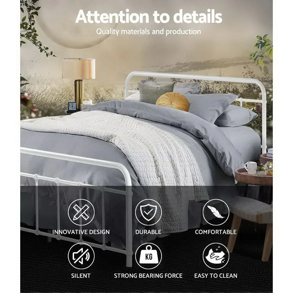 Artiss Bed Frame Metal Bed Frame LEO - Double (White) - Mekamart Australia