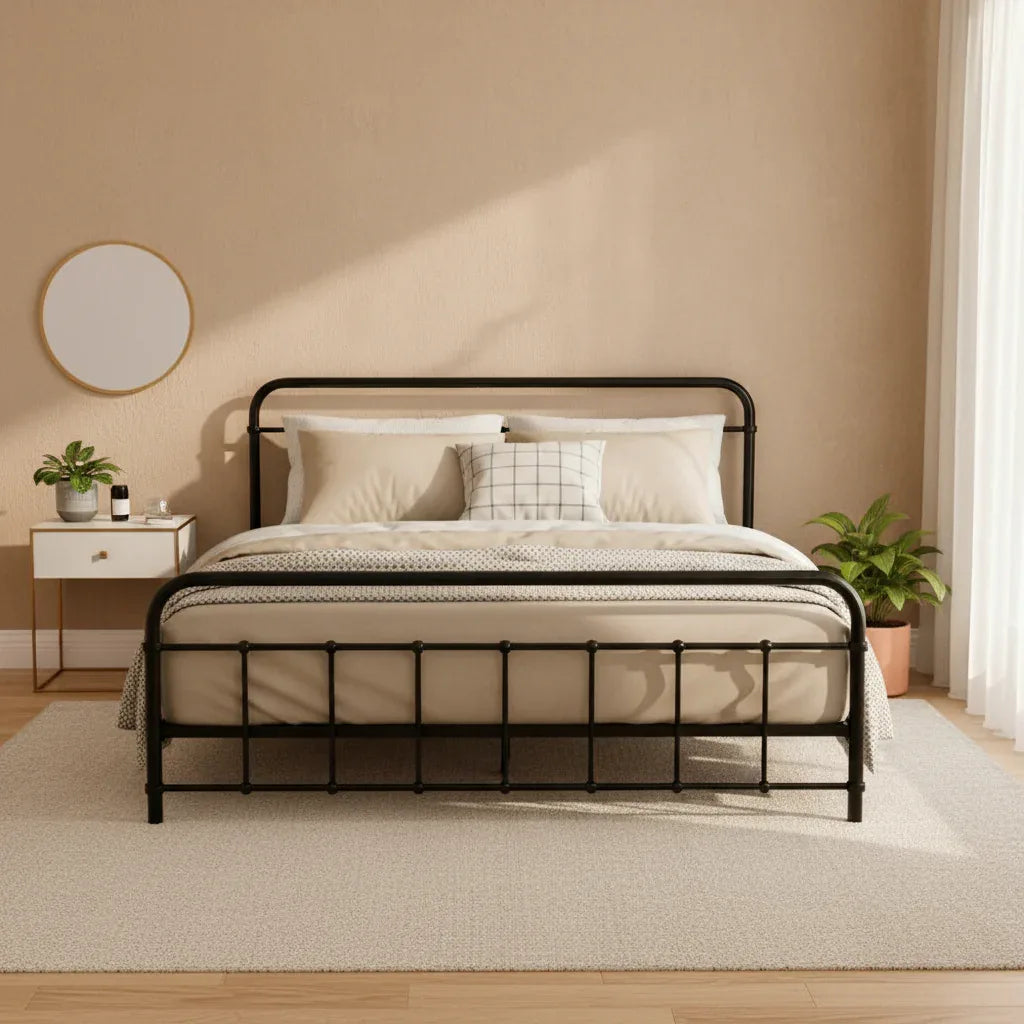 Artiss Bed Frame Metal Bed Frame LEO - Queen (Black) - Mekamart Australia