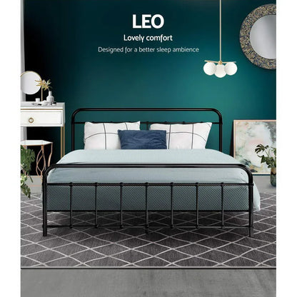 Artiss Bed Frame Metal Bed Frame LEO - Queen (Black) - Mekamart Australia