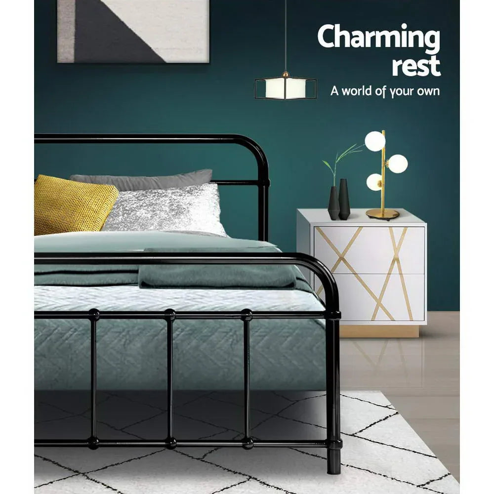 Artiss Bed Frame Metal Bed Frame LEO - Queen (Black) - Mekamart Australia