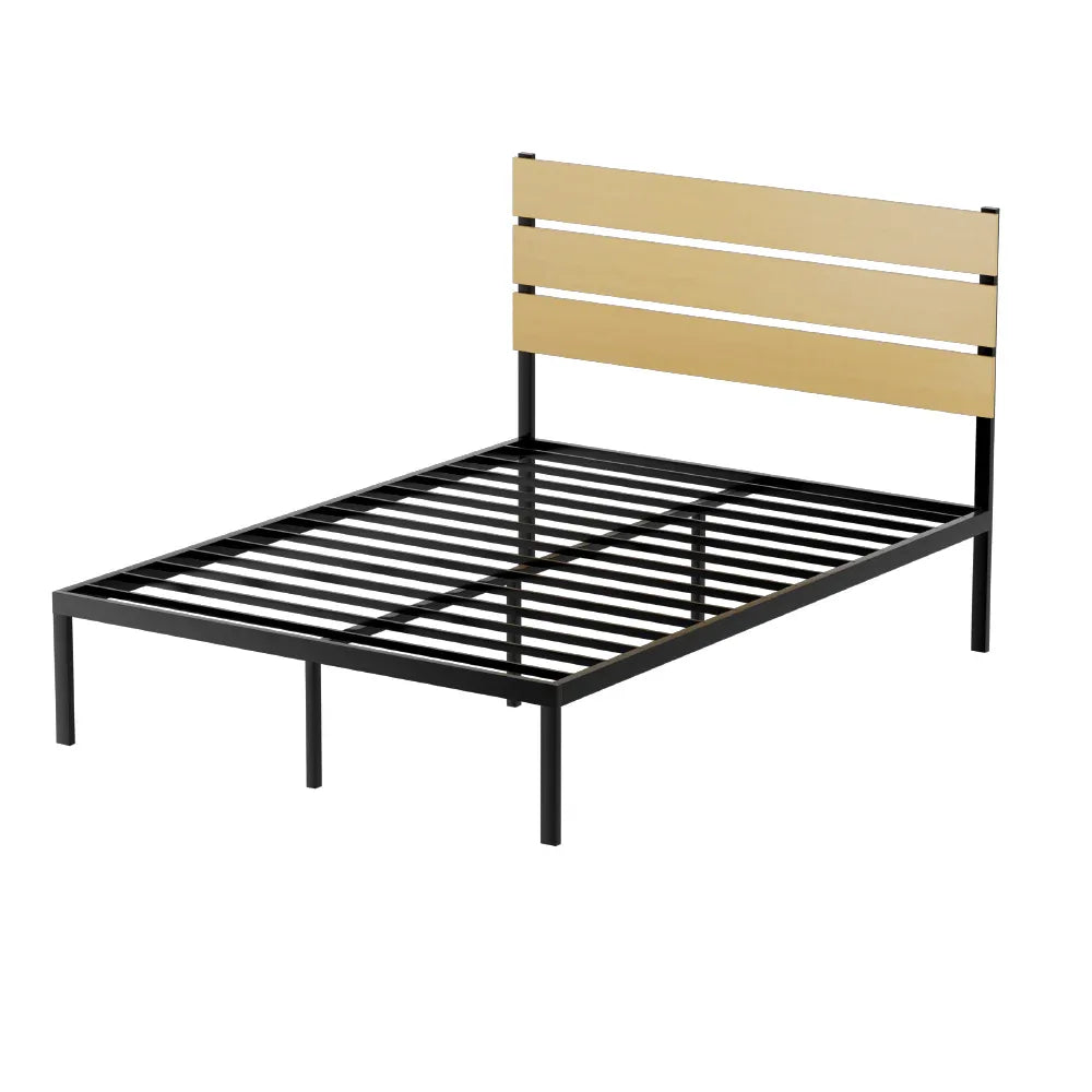 Artiss Bed Frame Double Size Metal Base Mattress Platform Foundation Black PAULA - Mekamart Australia